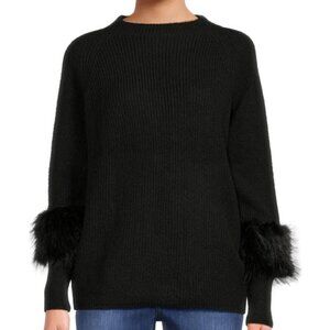 Joseph A Faux Fur Ribbed Mockneck Sweater
